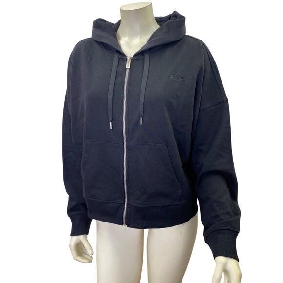 Tops - DKNY Black Crop Full Zip Hoodie XL NWT